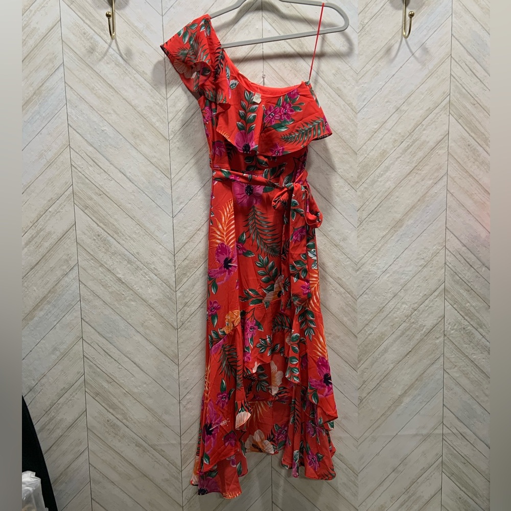 Floral Red One-Shoulder Dress
